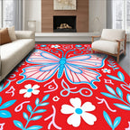 Whimsical Pink Butterfly Floral Collage Rug