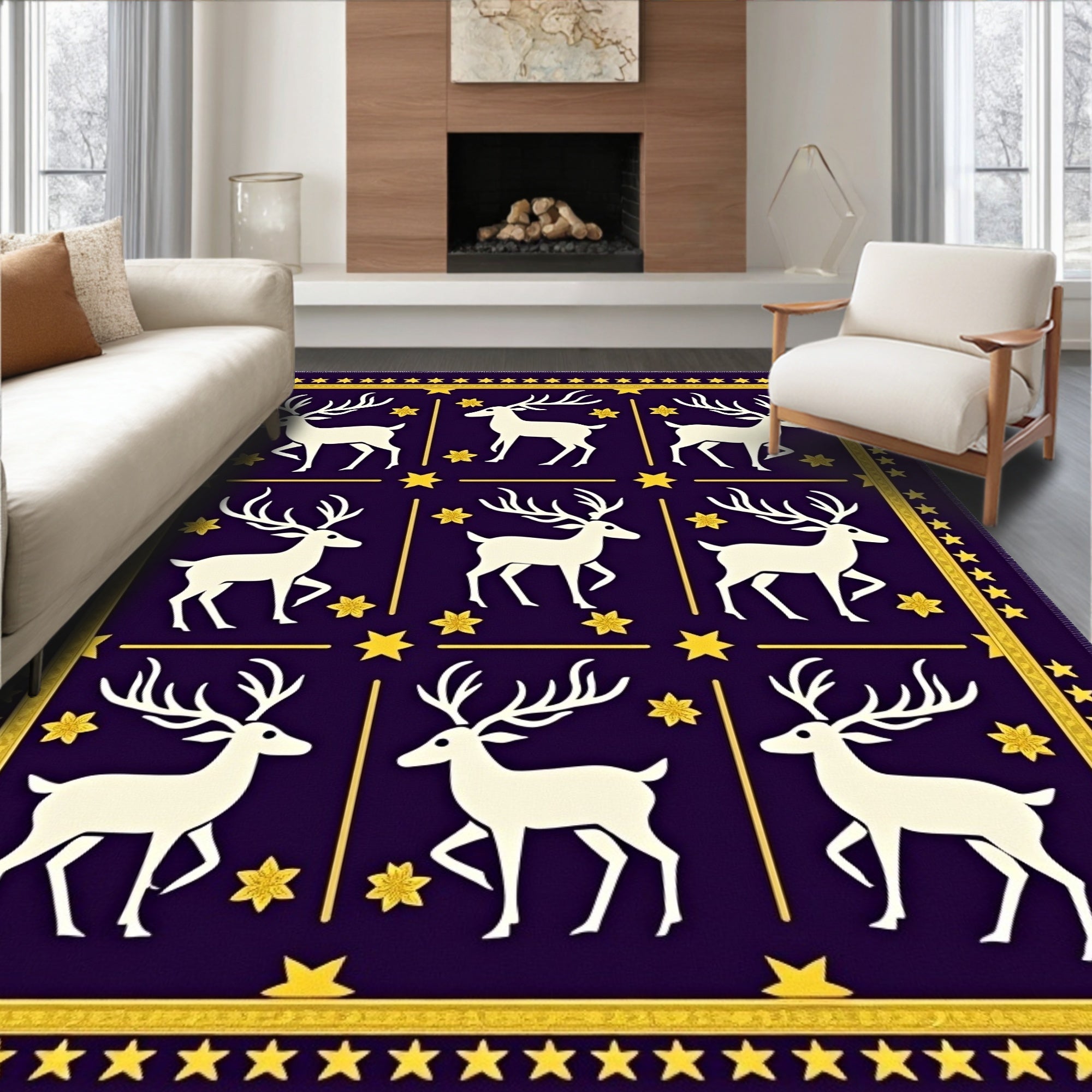Deep Purple White Reindeer Star Medallion Rug