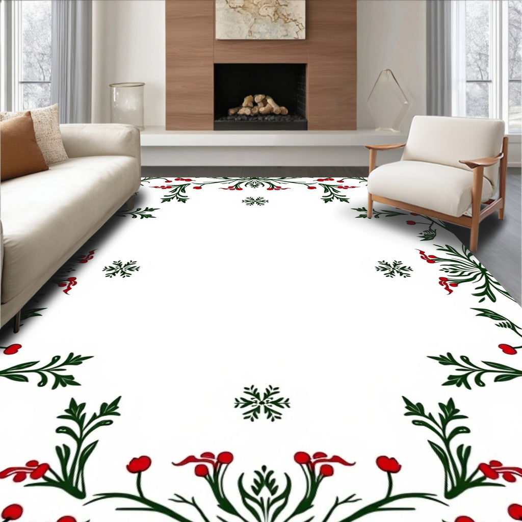 Festive Holly Berry Snowflake Border Rug