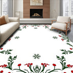 Festive Holly Berry Snowflake Border Rug