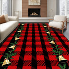 Red Black Buffalo Plaid Bells Garland Rug