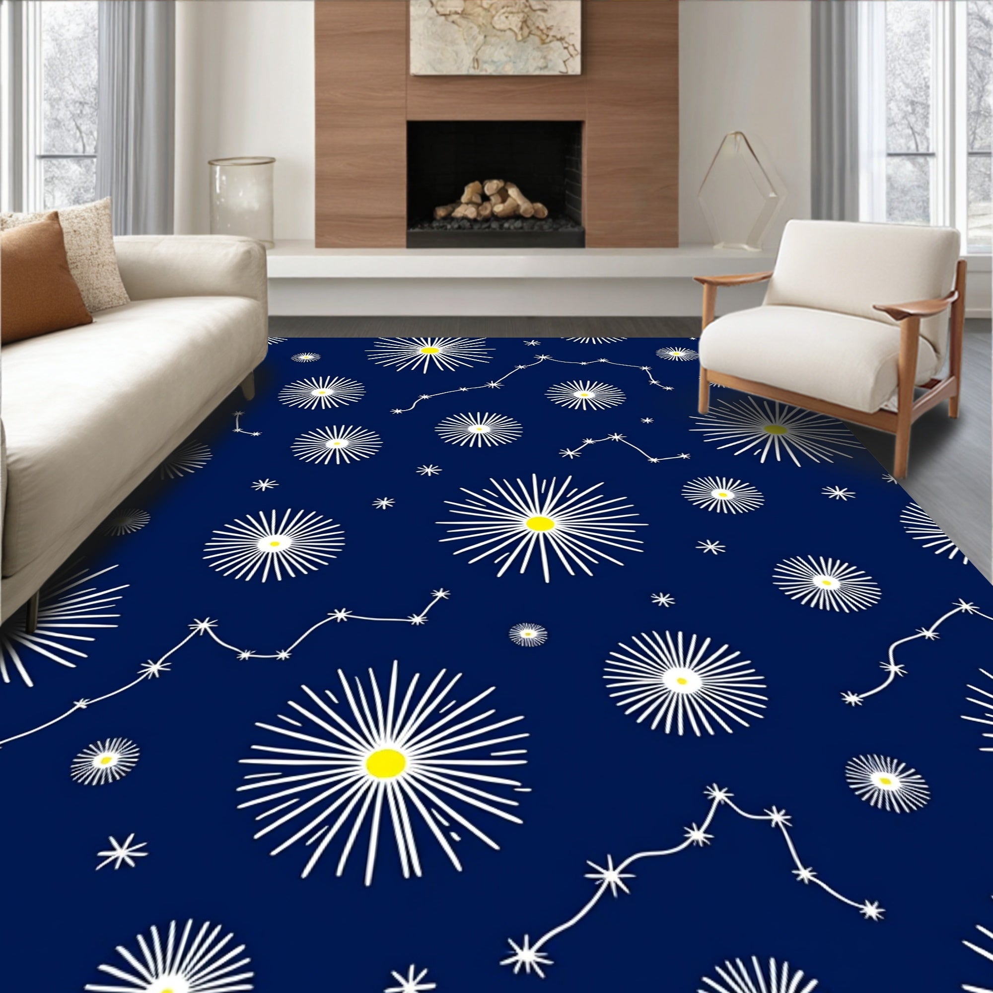 Navy Blue Starburst Constellation Rug