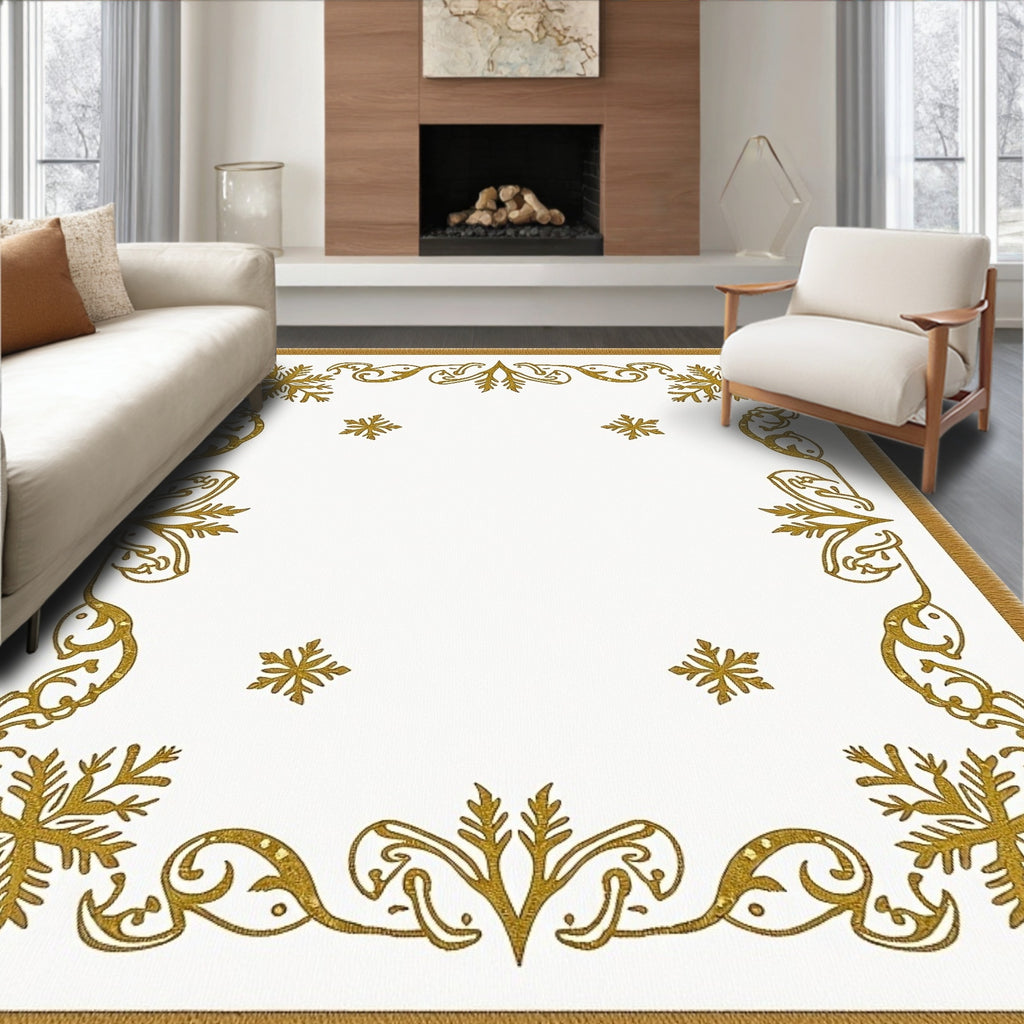 Ornate Golden Snowflake Border Rug