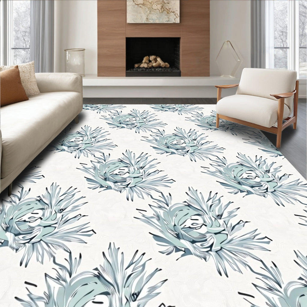 Pale Aqua Floral Burst Arrangement Rug