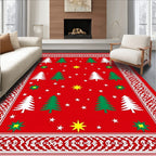 Red Christmas Tree Star Festive Border Rug