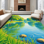 Serene Waterside Lush Green Trees Rug