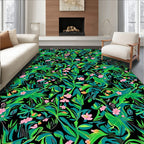 Vibrant Pink Flower Jungle Vines Rug