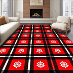 Red White Snowflake Plaid Tartan Rug