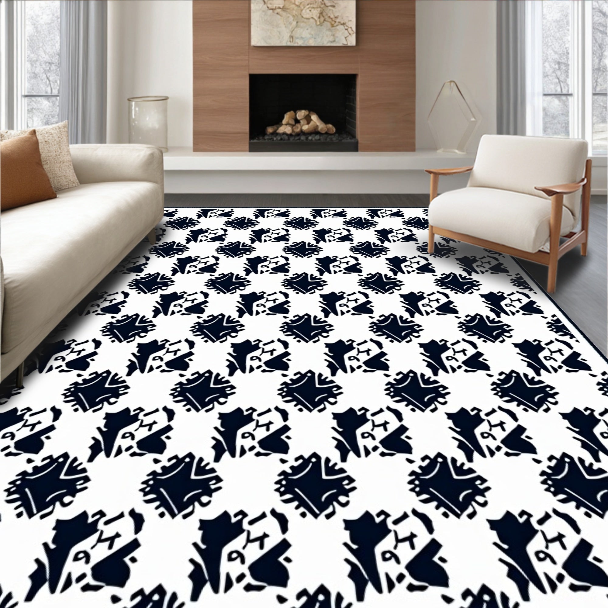 Abstract Black White Geometric Squares Rug