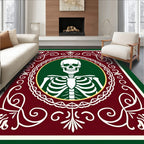 Skeleton Portrait Medallion Burgundy Green Rug