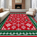 Red White Green Snowflake Border Rug