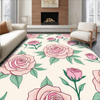 Pink Roses Garden Romantic Floral Rug