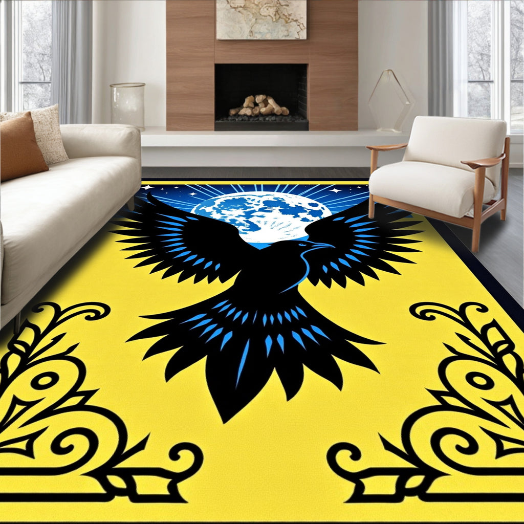 Midnight Crow Moon Yellow Rug