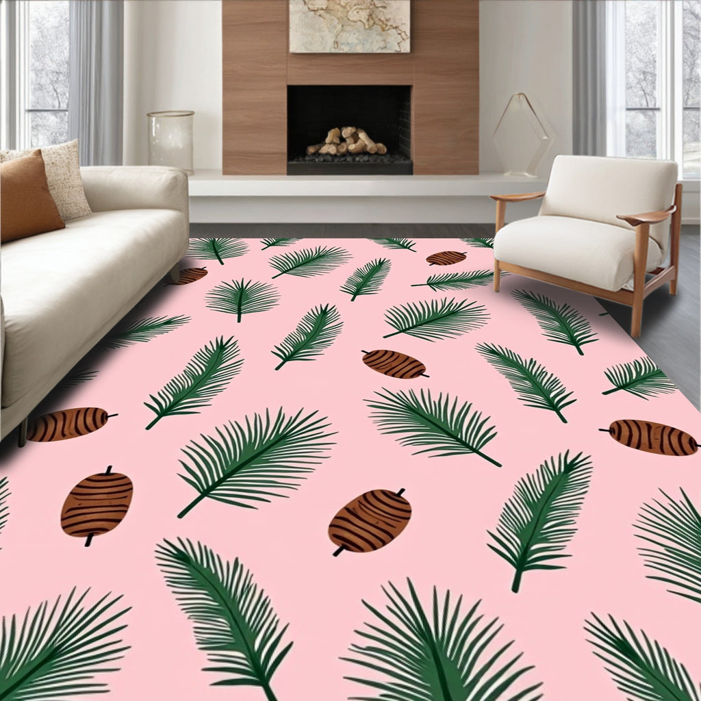 Pink Palm Leaf Seed Scatter Rug