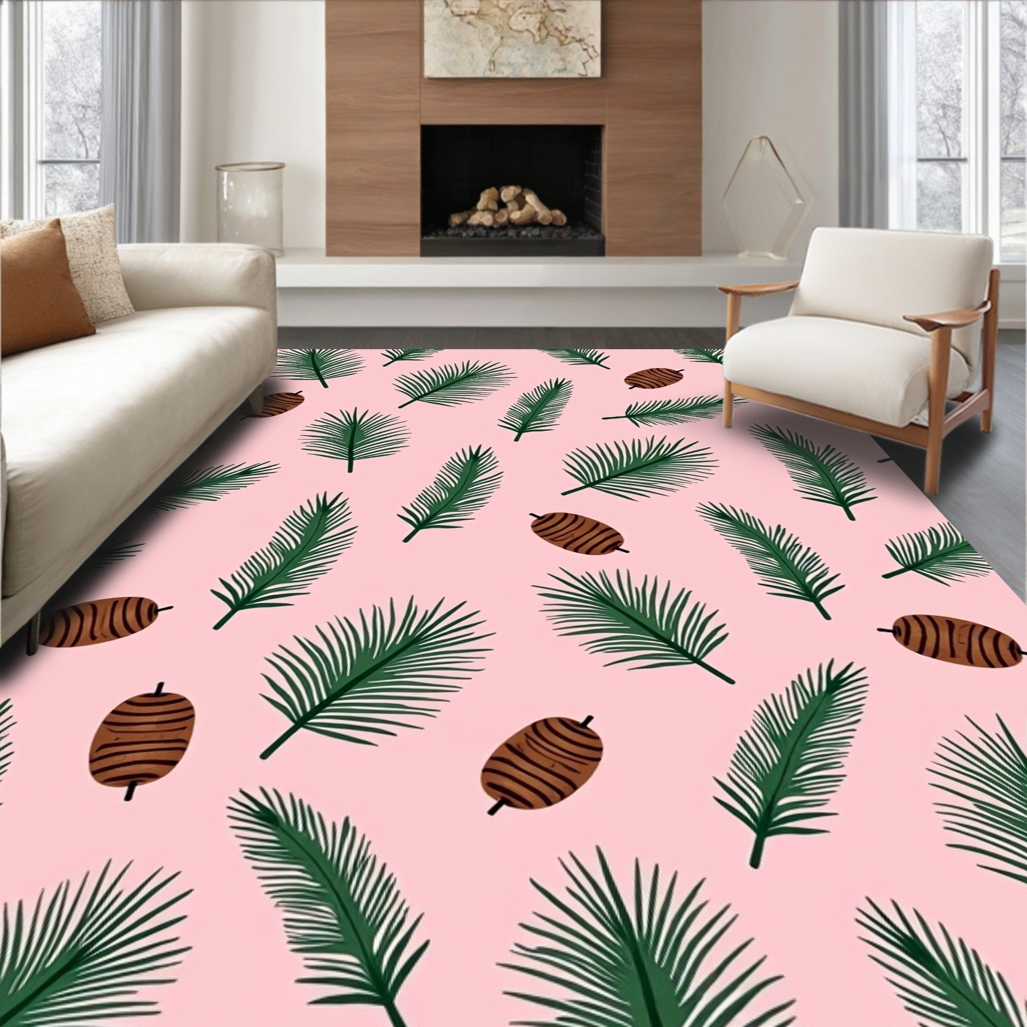 Pink Palm Leaf Seed Scatter Rug