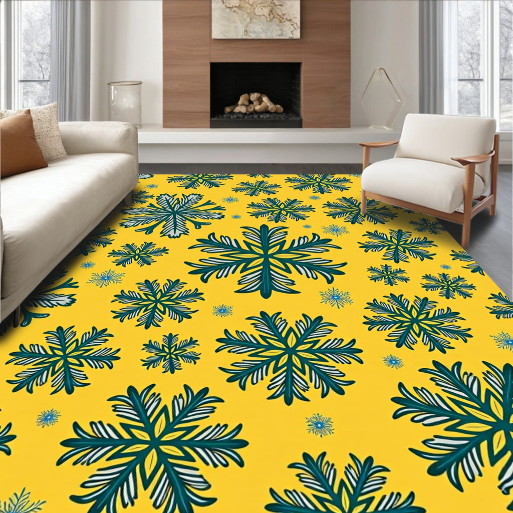 Yellow Teal Snowflake Scatter Rug