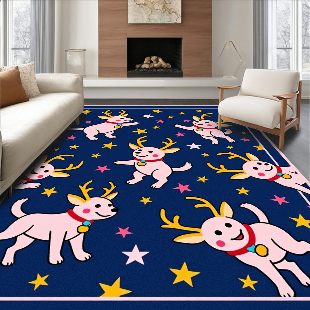 Pink Reindeer Starry Night Collection Rug