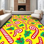 Bright Yellow Candy Cane Holly Swirl Rug
