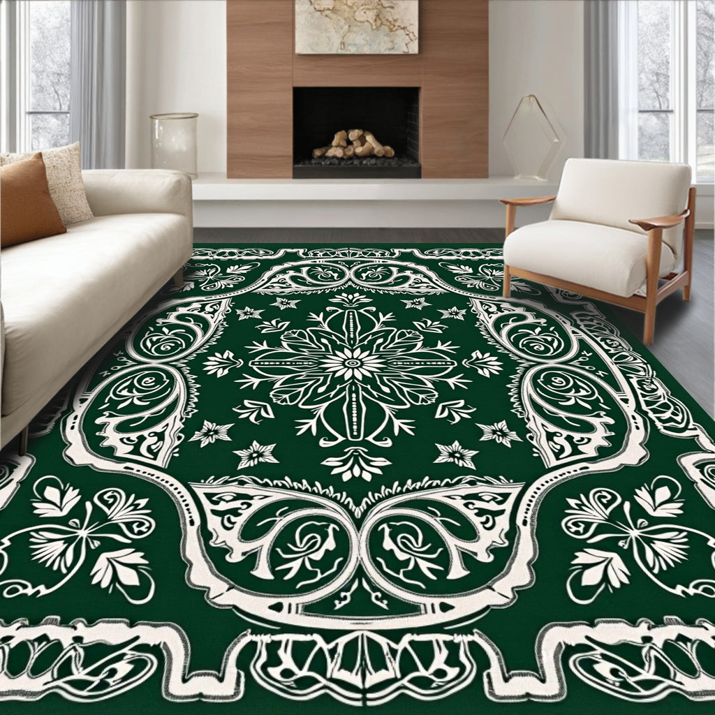 Forest Green Vintage Floral Medallion Rug