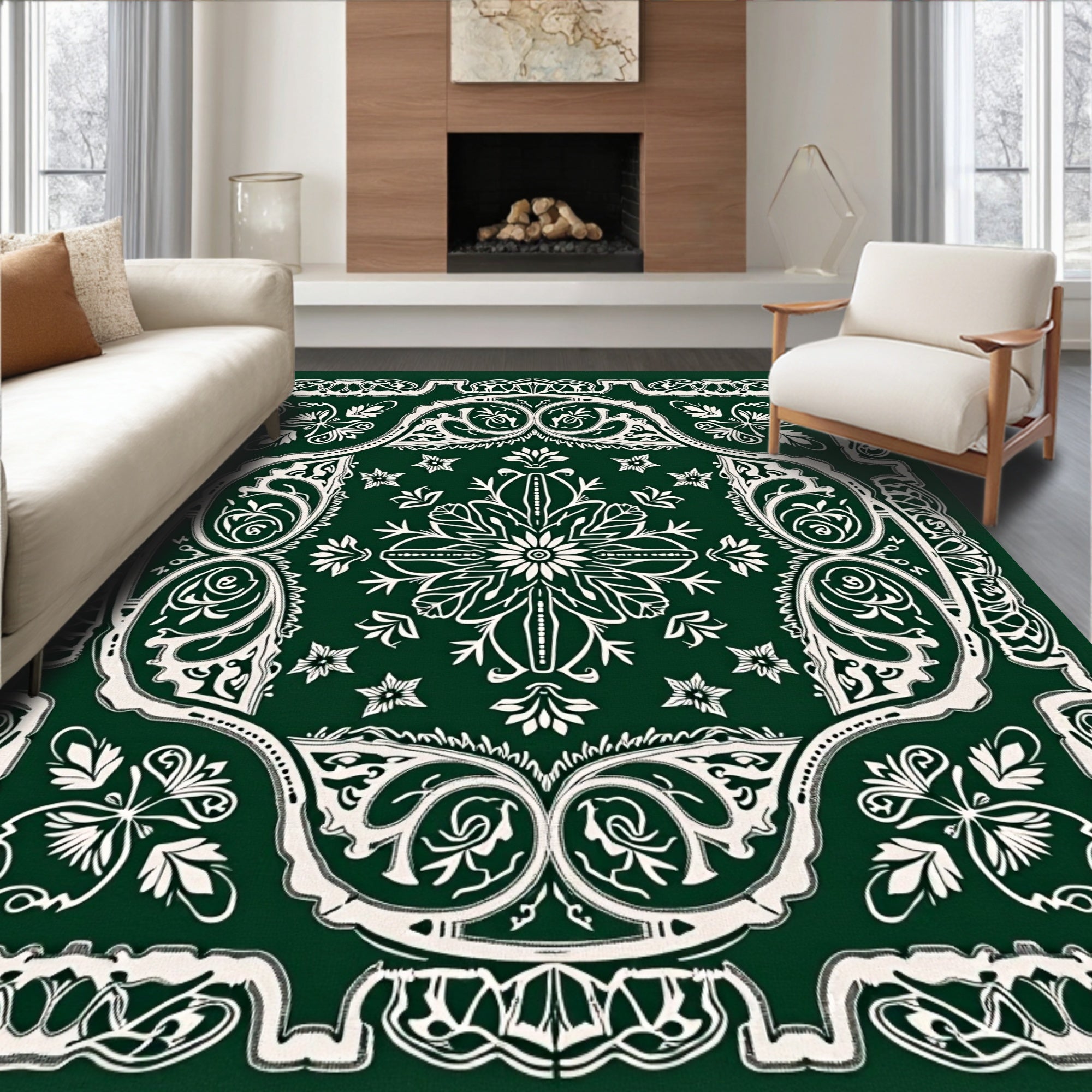 Forest Green Vintage Floral Medallion Rug
