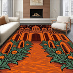 Spooky Orange Gothic Castle Pumpkins Rug