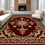 Regal Crimson Golden Medallion Border Rug