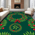 Emerald Green Holly Berry Wreath Rug
