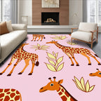 Playful Pink Giraffe Foliage Rug