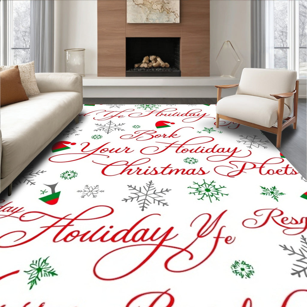 Christmas script Red Snowflakes Hats Rug