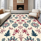 Winter Red Blue Snowflake Forest Rug