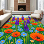 Vibrant Orange Blue Purple Meadow Rug