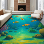 Vibrant Orange Striped Fish Underwater Scene Rug