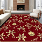 Crimson Poinsettia and Ornament Medallion Rug