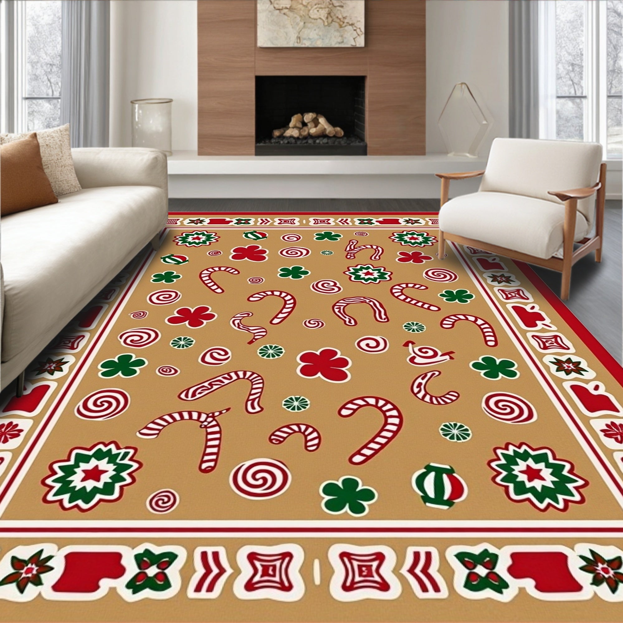 Holiday Candy Cane Flower Swirl Rug