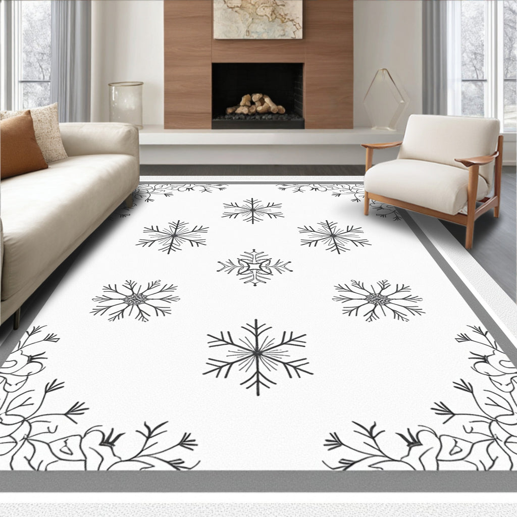 Black White Snowflake Corner Scatter Rug