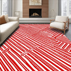 Crimson Geometric Maze Lines Rug
