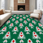 Green Red White Stylized Floral Repeat Rug