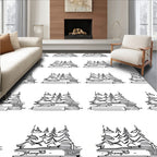 Minimalist Evergreen Forest Line Drawing Rug
