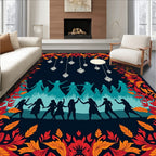 Orange Floral Lantern Night Celebration Rug
