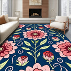 Deep Blue Coral Floral Garden Rug