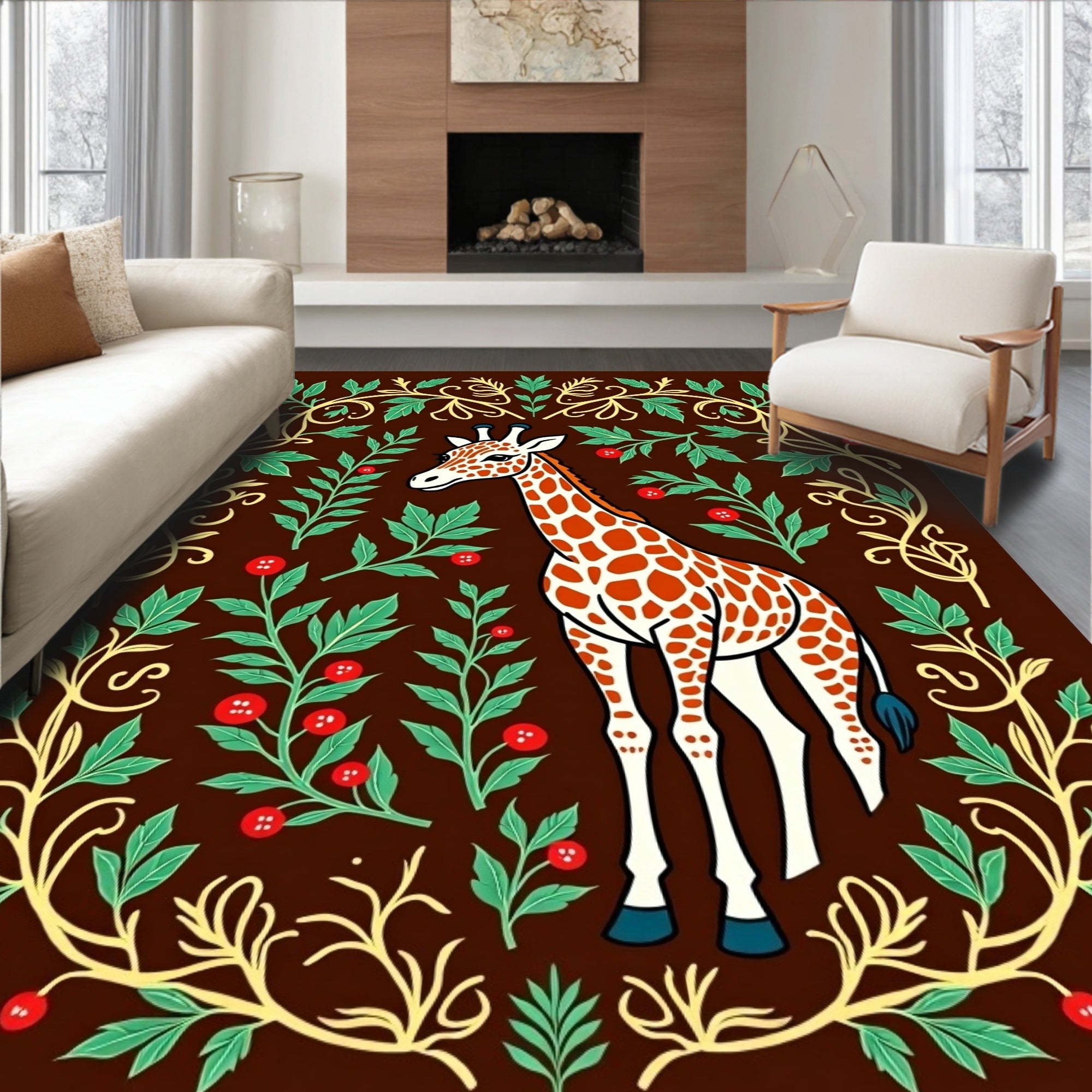 Whimsical Giraffe Floral Garden Rug