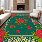 Deep Emerald Red Rose Garden Rug