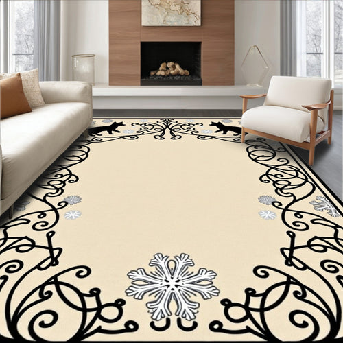 Black Cats And Snowflakes Scroll Border Rug