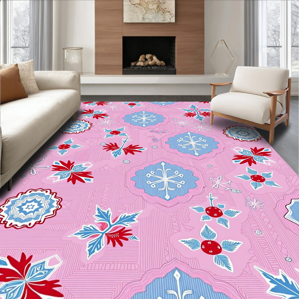 Pink Red Blue Floral Medallion Rug