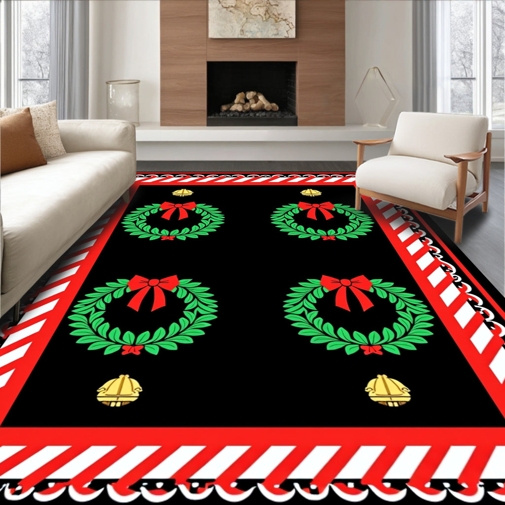 Festive Red Boughs and Bells Arrangement Rug