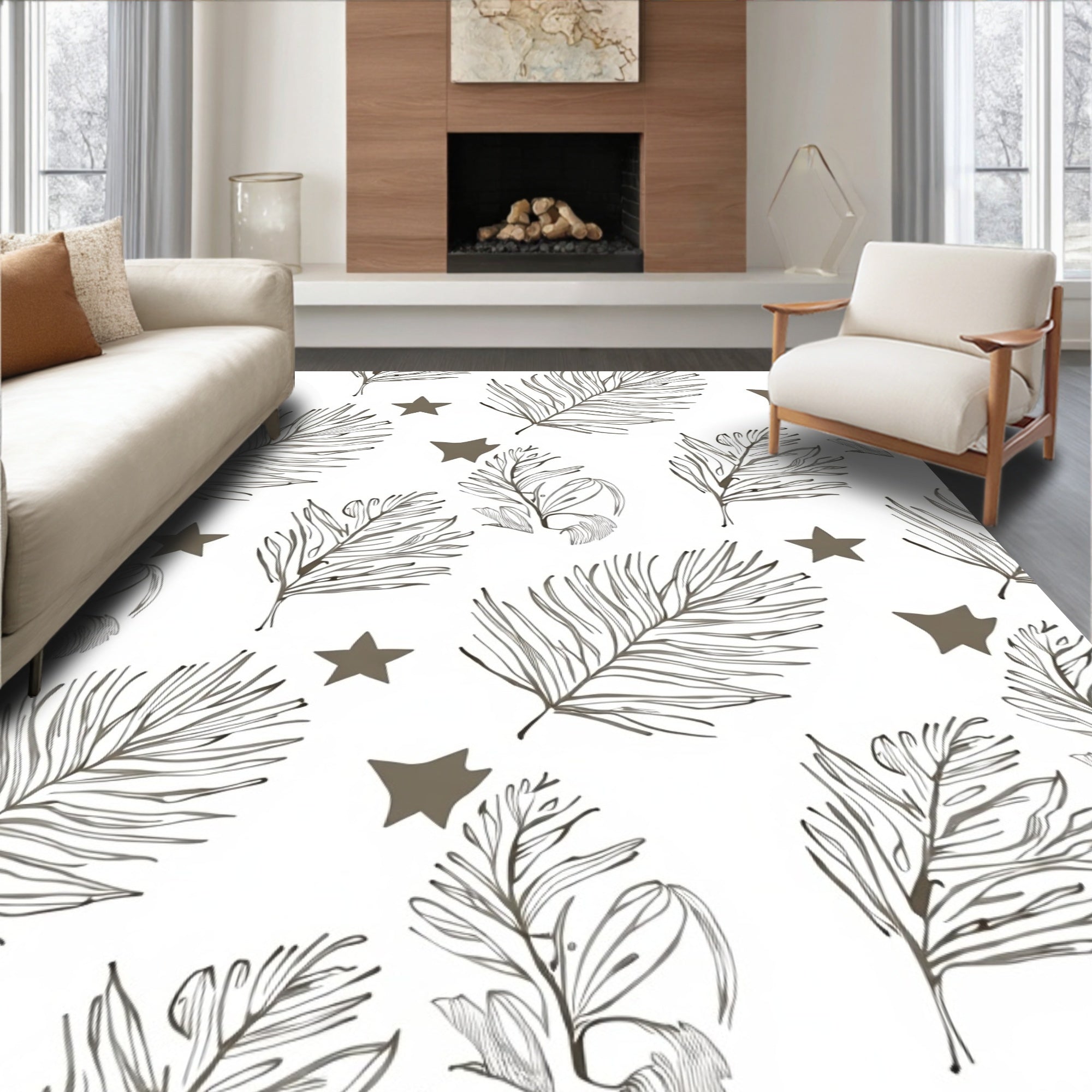 Earthy Palm Frond Star Silhouette Rug