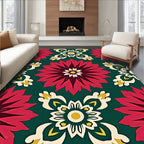 Crimson Floral Medallion Teal Rug