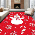 Festive Red Snowman Candy Cane Snowflakes Rug