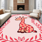 Cute Giraffe Framed In Red Leaves Rug