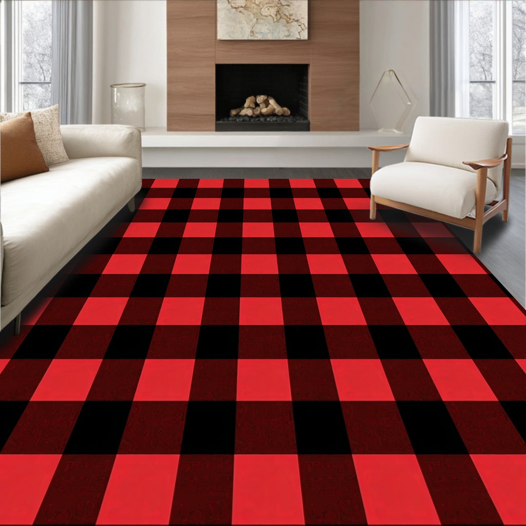 Classic Red Black Buffalo Check Squares Rug